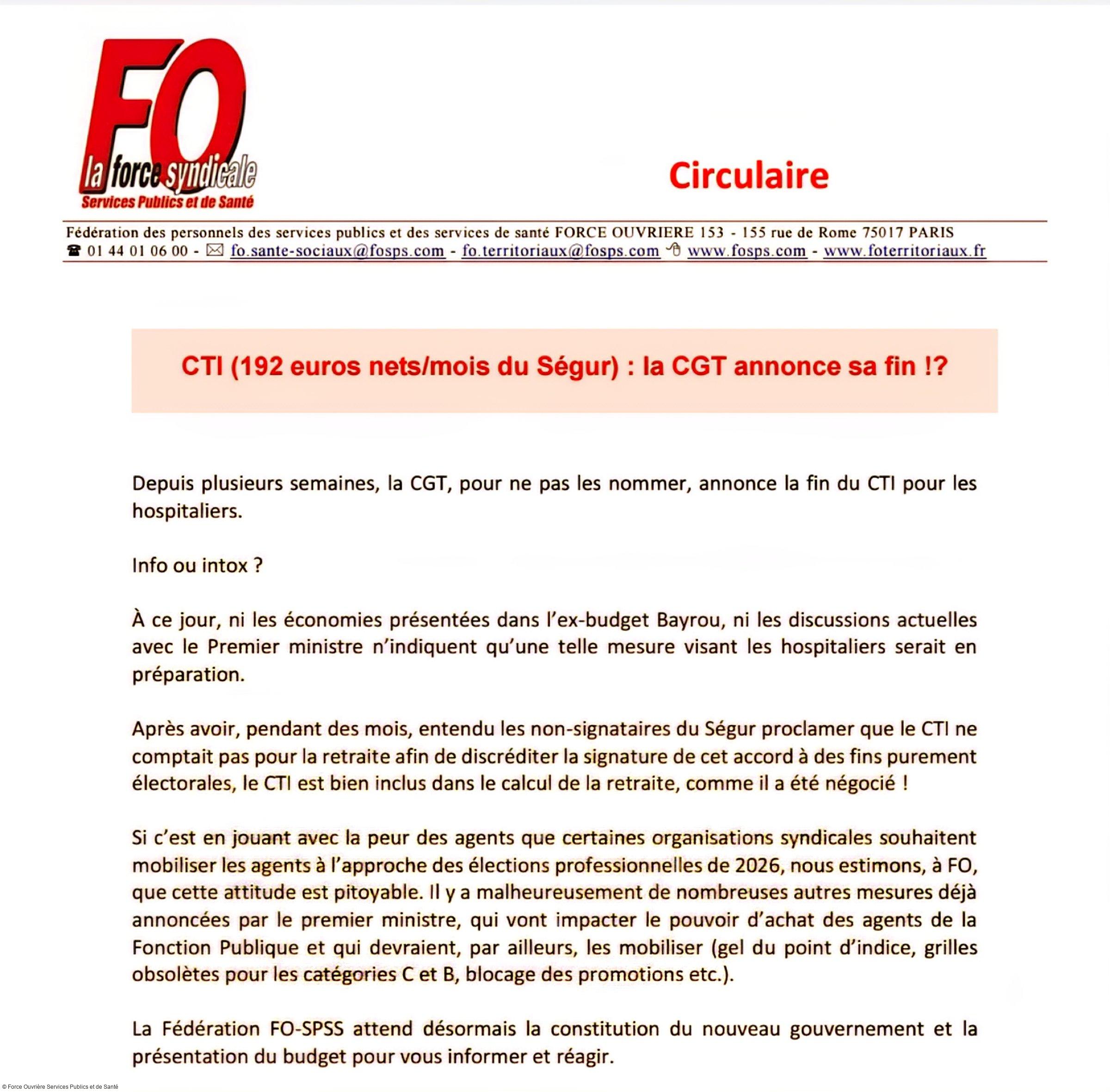 Circulaire Suppression CTI
