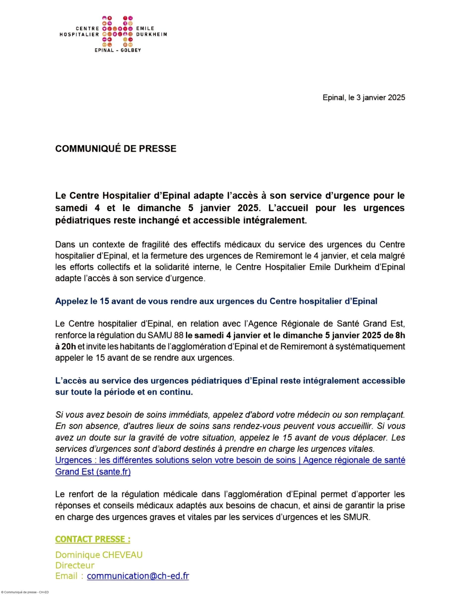 Communiqué de presse - CH-ED