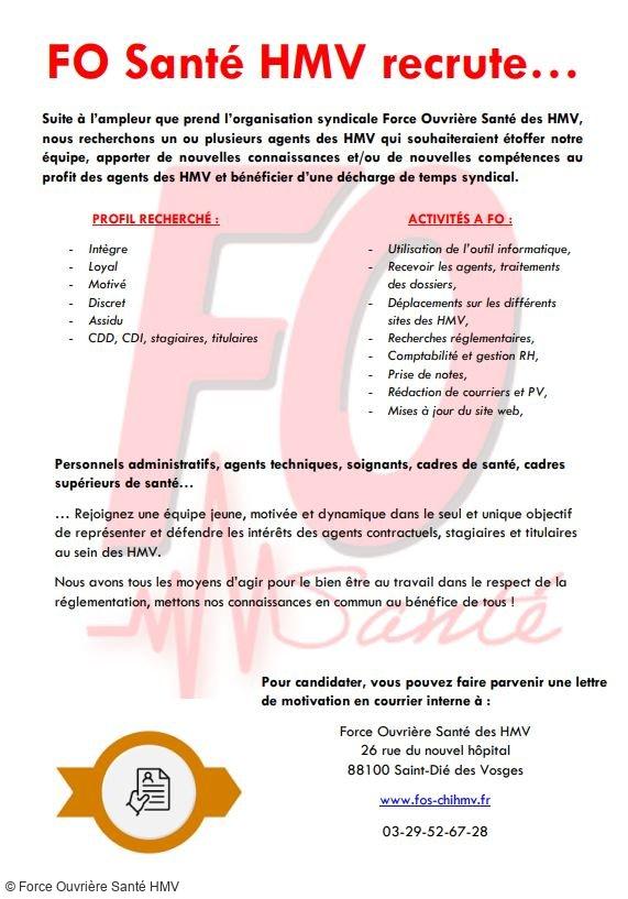 Force Ouvrière Santé HMV recrute