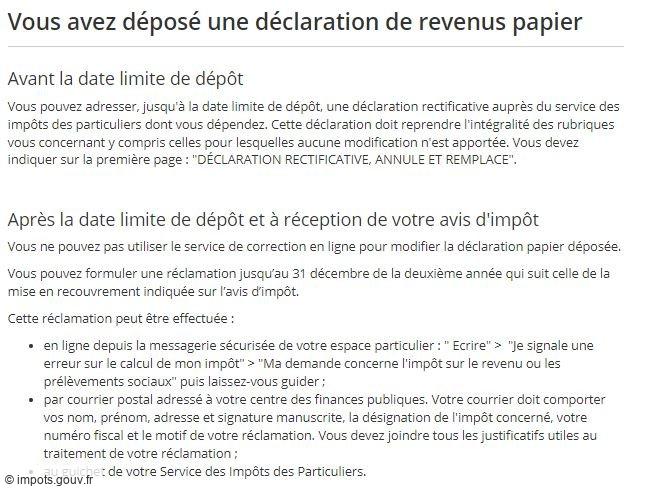 modification déclaration revenus version papier