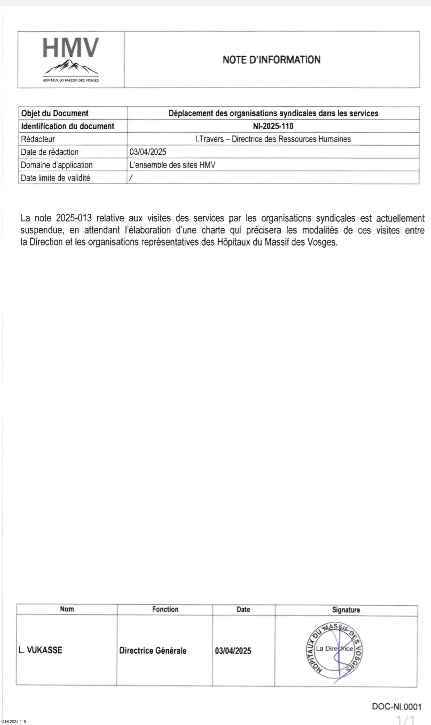 NI Suspension de la note de service 2025-013