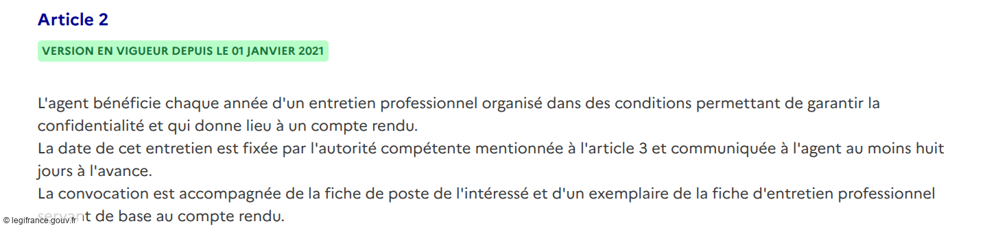 Réglementation sur l'entretien annuel - Convocation et fiche de poste