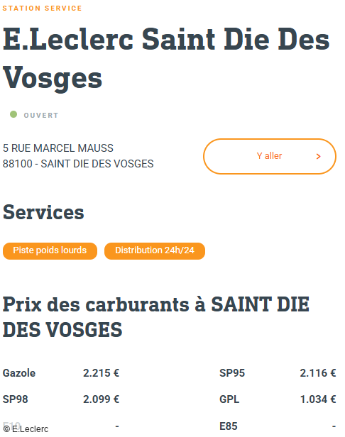 Tarifs carburants: 21 juillet 2026 - Saint-Dié des Vosges