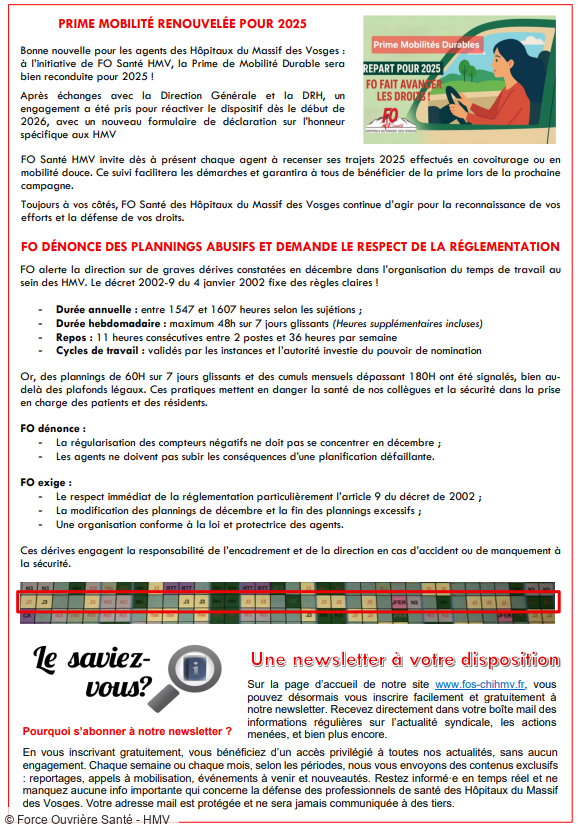 4ème lettre d'inFOrmations trimestrielle: le bien-être des professionnels une nécessité pour FO Santé