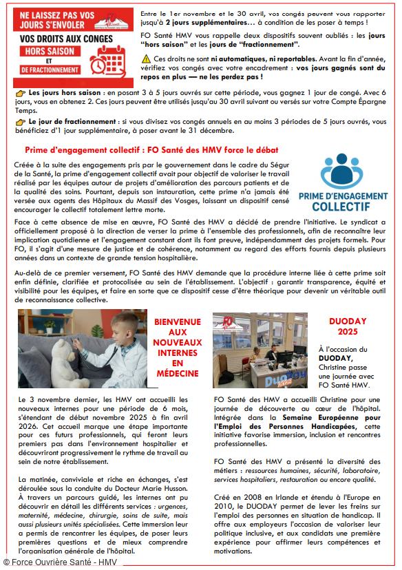 4ème lettre d'inFOrmations trimestrielle: le bien-être des professionnels une nécessité pour FO Santé