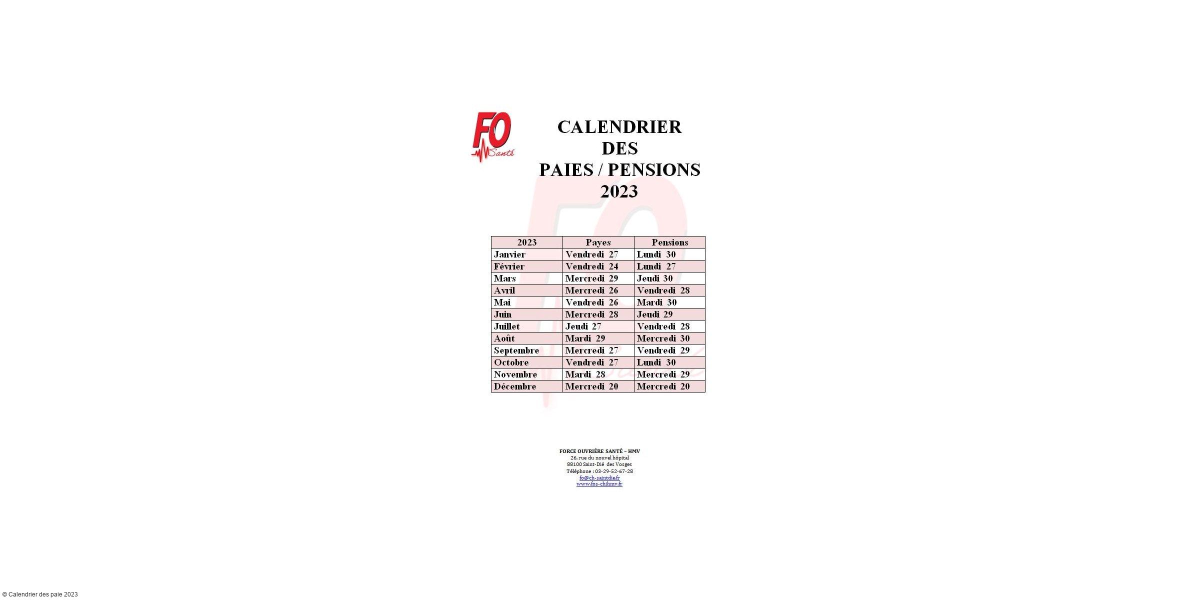 Calendrier des paies 2023