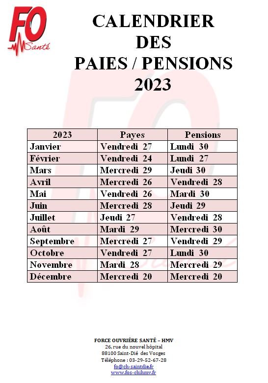 Calendrier des paies 2023