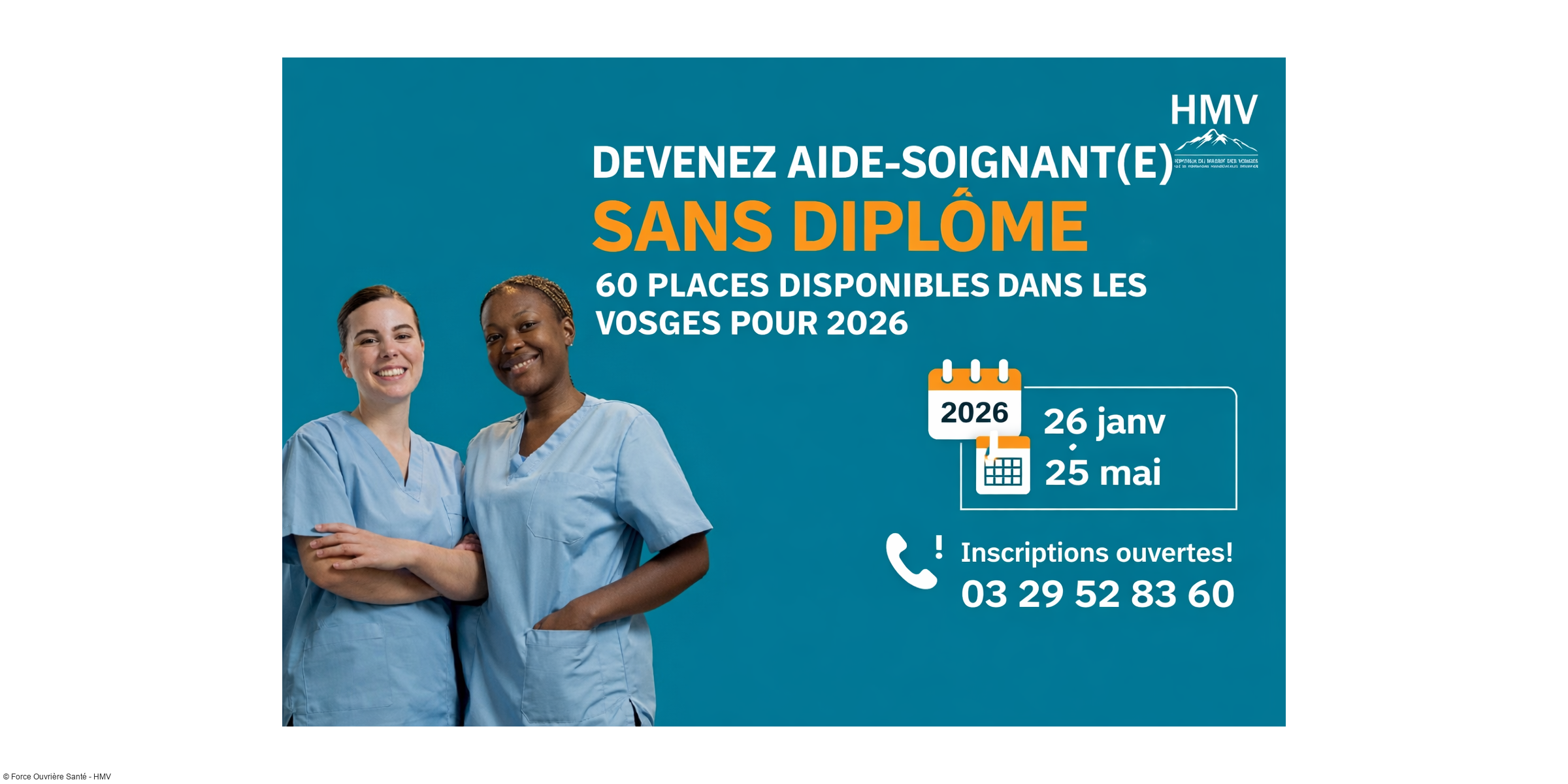 Devenez aide-soignant(e) sans diplôme : 60 places ouvertes aux HMV pour 2026 !