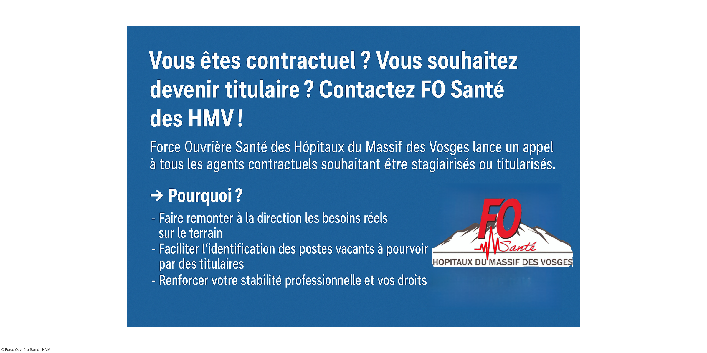 Vous êtes contractuel ? Vous souhaitez devenir titulaire ? Contactez FO Santé des HMV !