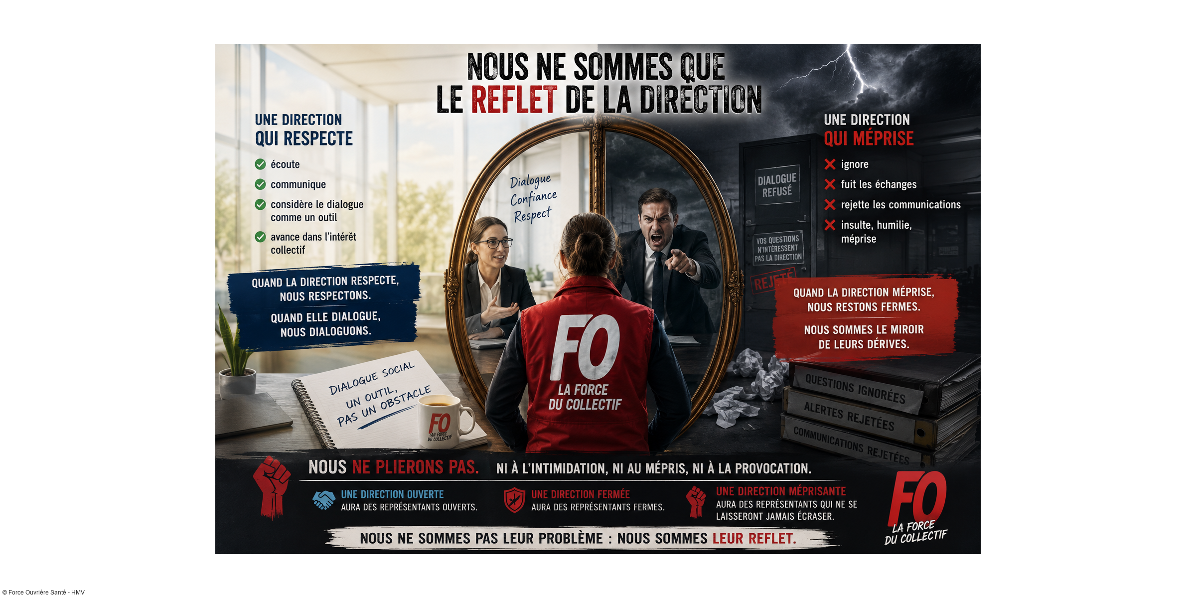 FO ne pliera jamais : le mépris des directions ne fait que révéler leur reflet - face au mépris  "Nous rendons coup pour coup"