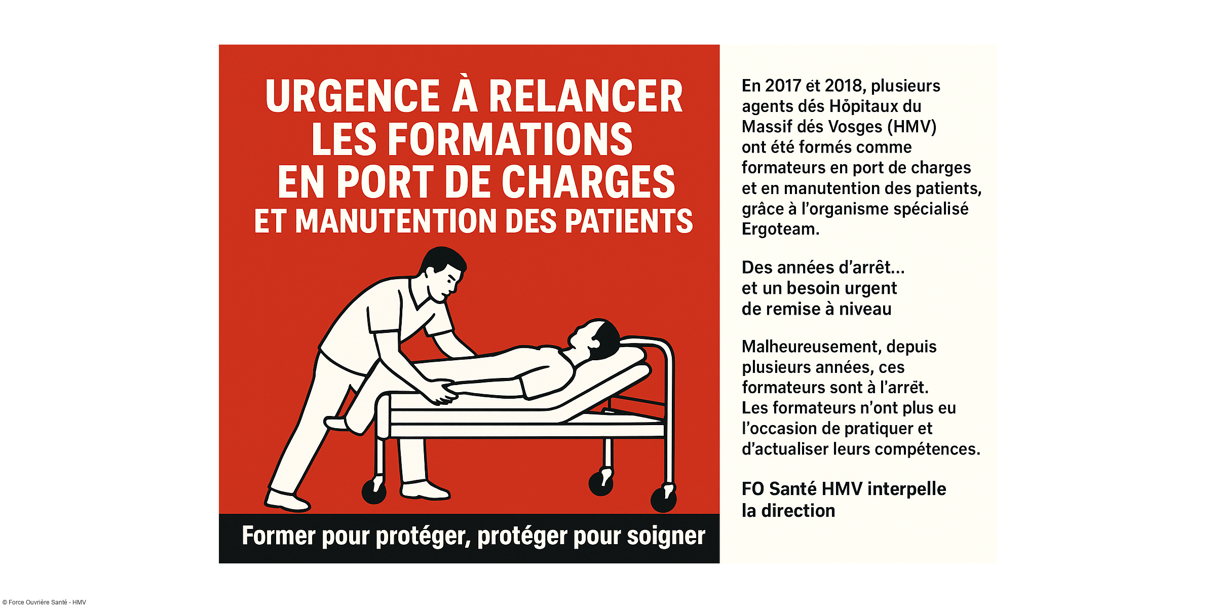 Urgence à relancer les formations en port de charges et manutention des patients au sein des nos établissements