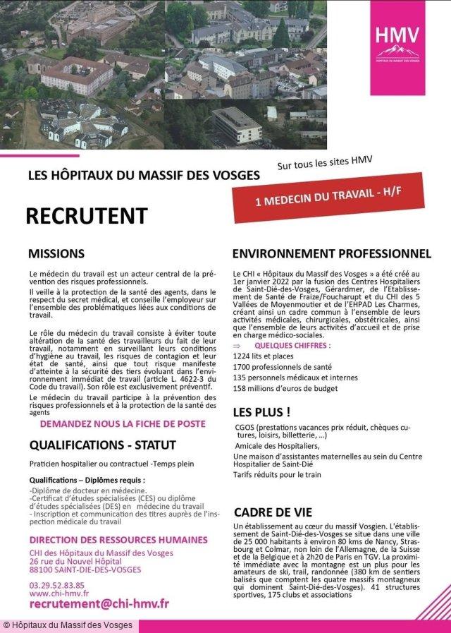 Les Hôpitaux du Massif des Vosges a un poste pour VOUS !