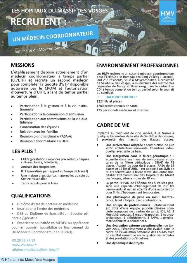 Les Hôpitaux du Massif des Vosges a un poste pour VOUS !