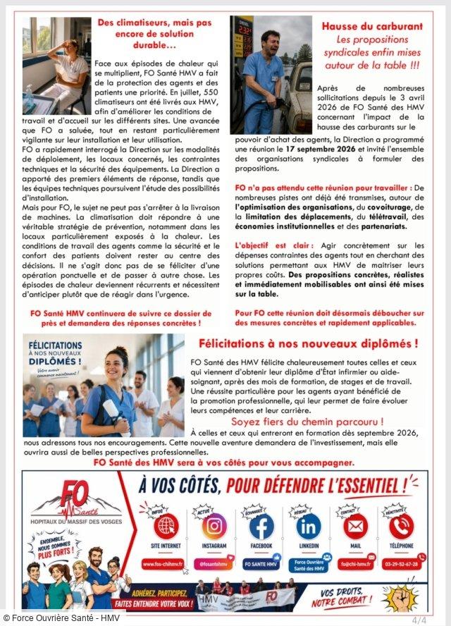 La Lettre d'infos FO Santé HMV : vos droits, l'actualité et nos combats