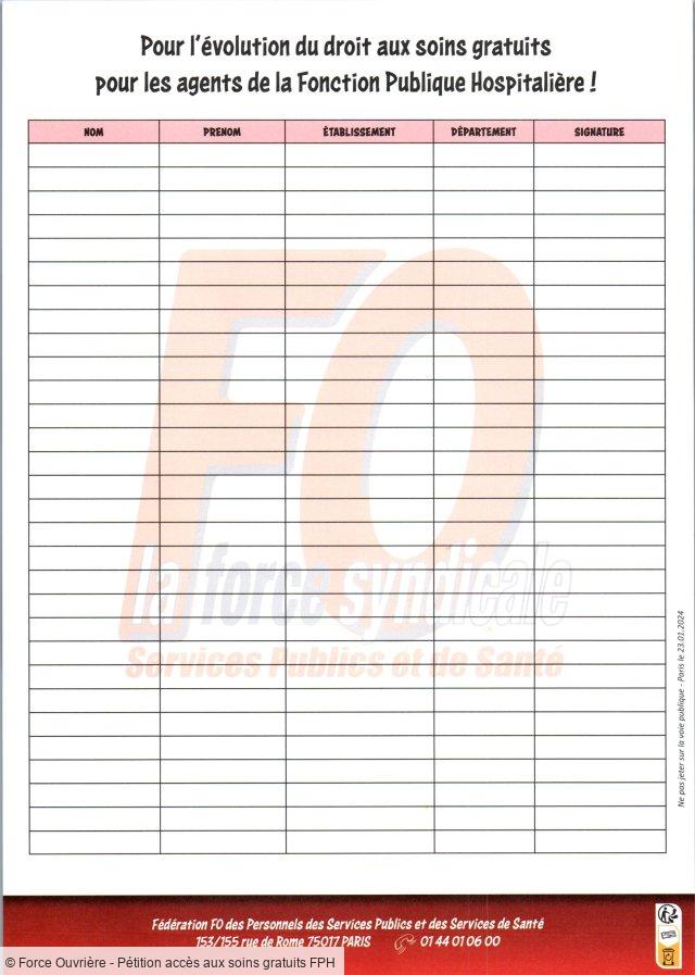 Pétition Nationale: Accès gratuits aux soins gratuits pour les agents de la fonction publique hospitalière