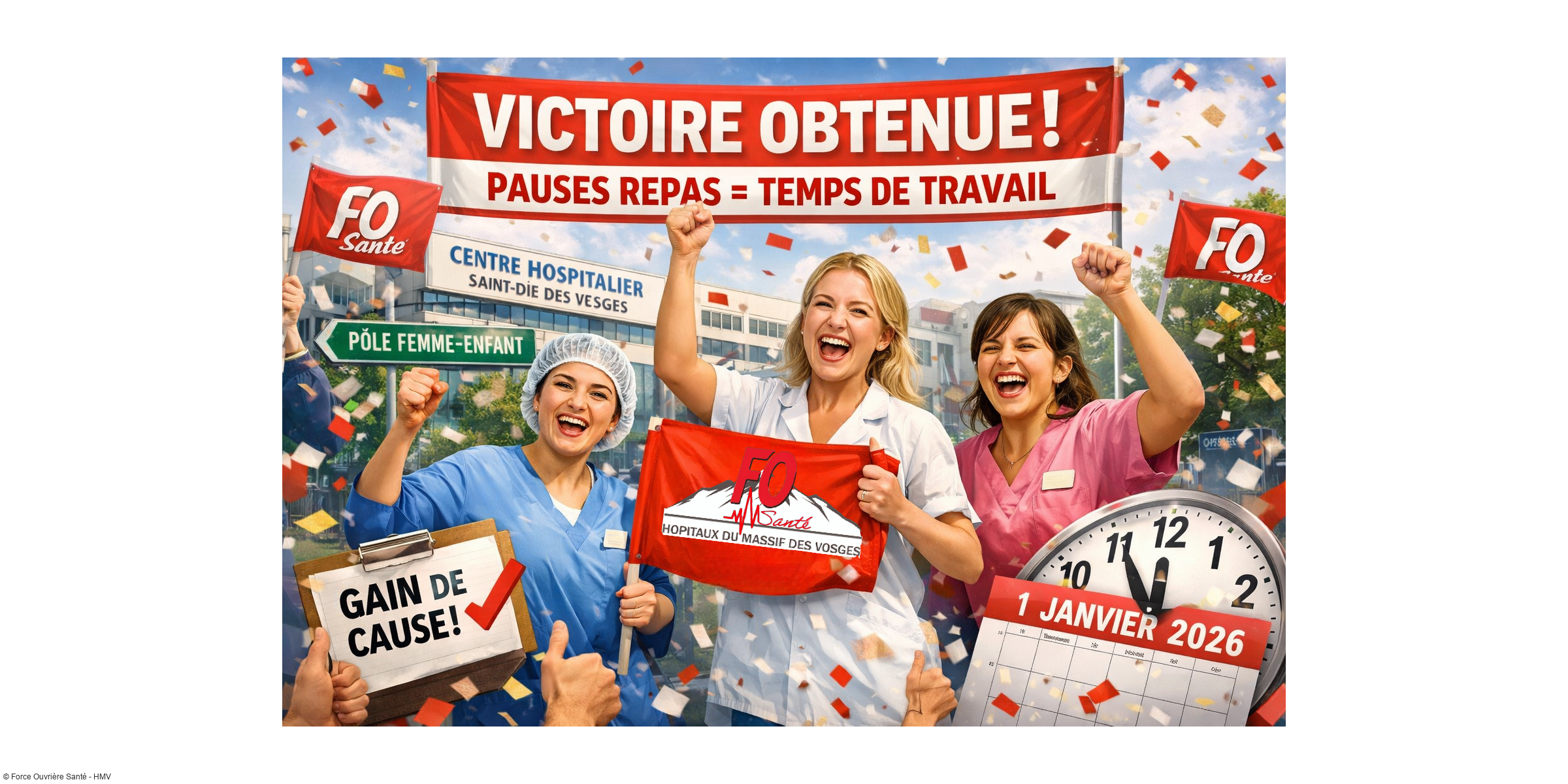 Temps de pause repas reconnu comme temps de travail effectif au pôle femme-enfant : FO obtient gain de cause